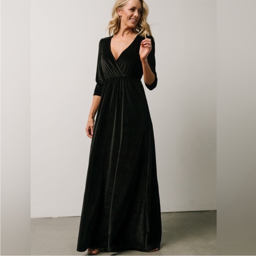 BALTIC BORN Sofia Black Velvet Maxi Dress NWT